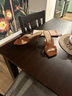 Stuart Weitzman cognac suede mules